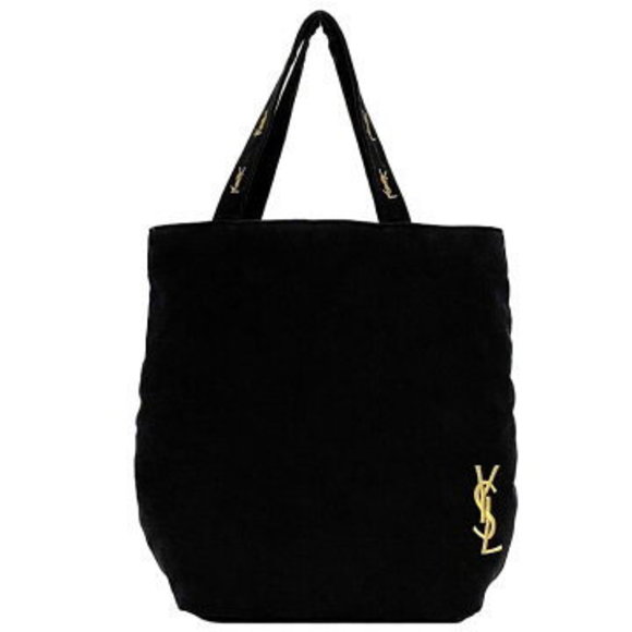 Saint Laurent Yves Tote Bag Black Parfums Embroidery Canvas Handbag - Picture 1 of 9